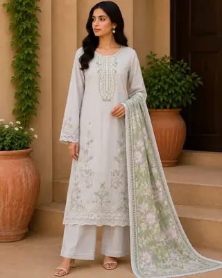 3 Pcs Women's Unstitched Embroidered Suit