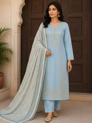 3 Pcs Women's Unstitched Embroidered Suit