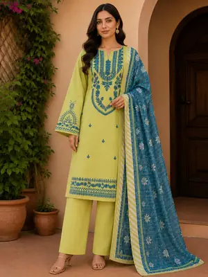 3 Pcs Women's Unstitched Embroidered Suit