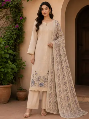 3 Pcs Women's Unstitched Embroidered Suit