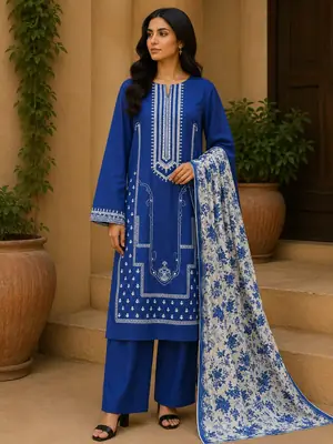 3 Pcs Women's Unstitched Embroidered Suit