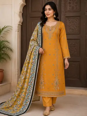 3 Pcs Women's Unstitched Embroidered Suit