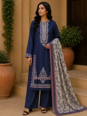 3 Pcs Women's Unstitched Embroidered Suit