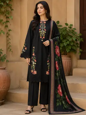 3 Pcs Women's Unstitched Embroidered Suit