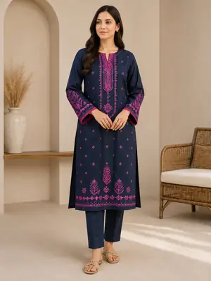 2 Pcs Women's Unstitched Sequins Embroidered Suit