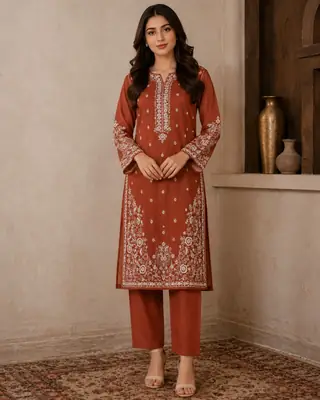 2 Pcs Women's Unstitched Sequins Embroidered Suit