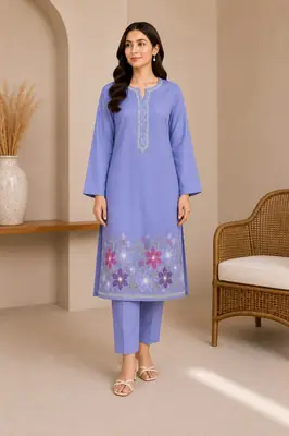 2 Pcs Women's Unstitched Sequins Embroidered Suit