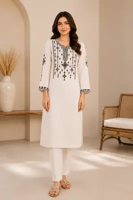 2 Pcs Women's Unstitched Sequins Embroidered Suit