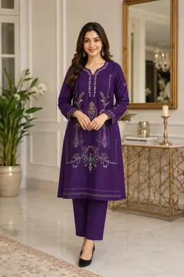 2 Pcs Women's Unstitched Sequins Embroidered Suit