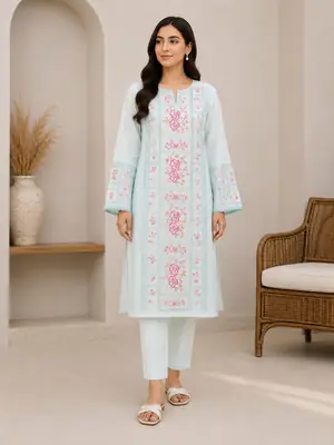 2 Pcs Women's Unstitched Sequins Embroidered Suit