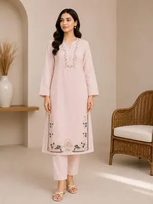 2 Pcs Women's Unstitched Sequins Embroidered Suit