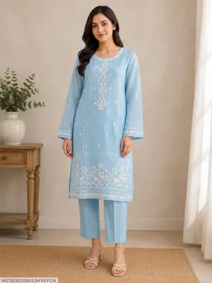 2 Pcs Women's Unstitched Sequins Embroidered Suit