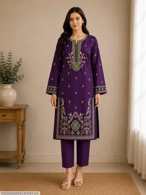 2 Pcs Women's Unstitched Sequins Embroidered Suit