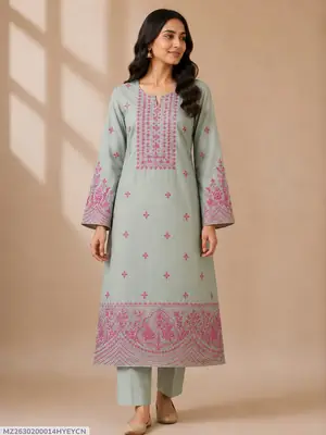 2 Pcs Women's Unstitched Sequins Embroidered Suit