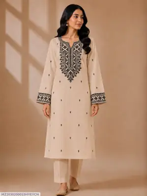 2 Pcs Women's Unstitched Sequins Embroidered Suit