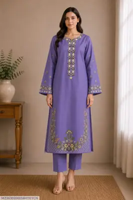 2 Pcs Women's Unstitched Sequins Embroidered Suit