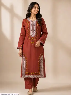 2 Pcs Women's Unstitched Sequins Embroidered Suit