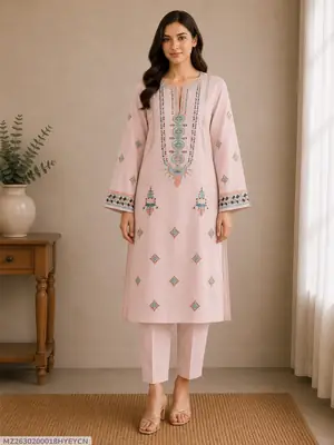 2 Pcs Women's Unstitched Sequins Embroidered Suit
