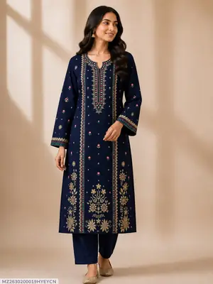 2 Pcs Women's Unstitched Sequins Embroidered Suit