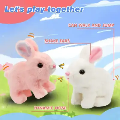 Plush Walking Rabbit Toy for Kids 1-10 Years | Battery Operated Bunny with Music, Walking & Ear Moving | Soft Stuffed Animal Gift