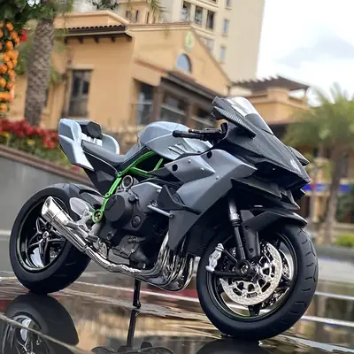 Diecast Sports Bike Model 7 Inch | Alloy Metal & Plastic Motorcycle Toy with Light, Music & Suspension | Scale Racing Motorbike Replica for Kids | Kawasaki H2R, Ducati & Panigale Style