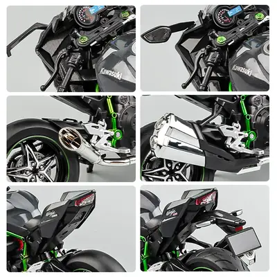 Diecast Sports Bike Model 7 Inch | Alloy Metal & Plastic Motorcycle Toy with Light, Music & Suspension | Scale Racing Motorbike Replica for Kids | Kawasaki H2R, Ducati & Panigale Style thumbnail 2
