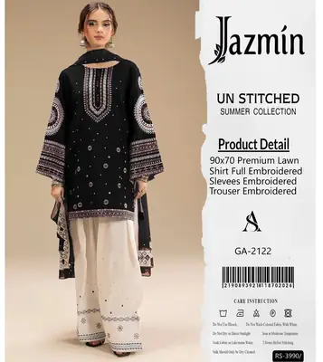 3 Pcs Women's Unstitched Embroidered Suit