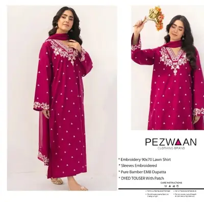 3 Pcs Women's Unstitched Embroidered Suit