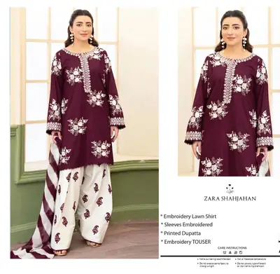 3 Pcs Women's Unstitched Embroidered Suit