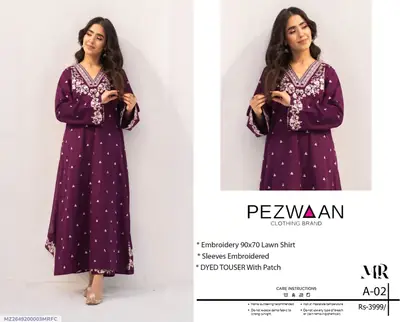 2 Pcs Women's Unstitched Embroidered Suit