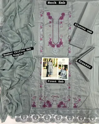 3 Pcs Women's Unstitched Embroidered Suit thumbnail 2