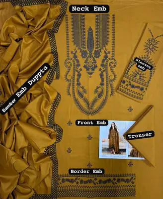 3 Pcs Women's Unstitched Embroidered Suit thumbnail 2