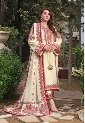 3 Pcs Women's Unstitched Embroidered Suit