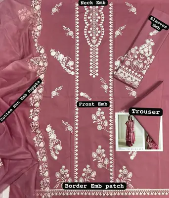 3 Pcs Women's Unstitched Embroidered Suit thumbnail 2
