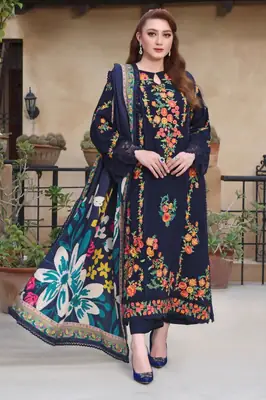 3 Pcs Women's Unstitched Embroidered Suit
