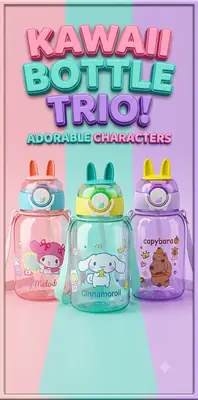 Kawaii Design Bottle Sipper – Adorable Character Water Bottles with Straw and Strap