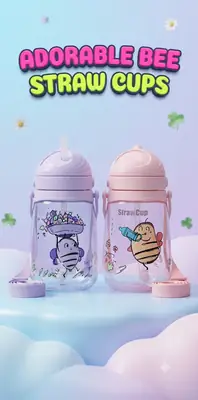 Adorable Bee Design Sipper – Cute Kids Portable Water Bottles with Straps