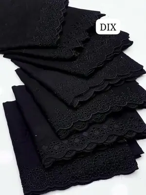 Women's Cotton Lawn Embroidered Border Shawl ( Black ) thumbnail 2