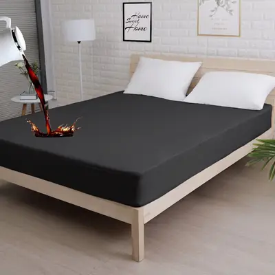 Terry Cotton Printed Double Bed Mattress Cover ( Black )