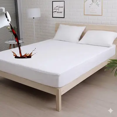 Terry Cotton Printed Double Bed Mattress Cover ( White )