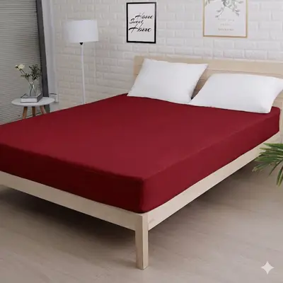 Terry Cotton Plain Double Bed Mattress Cover ( Mahroon )
