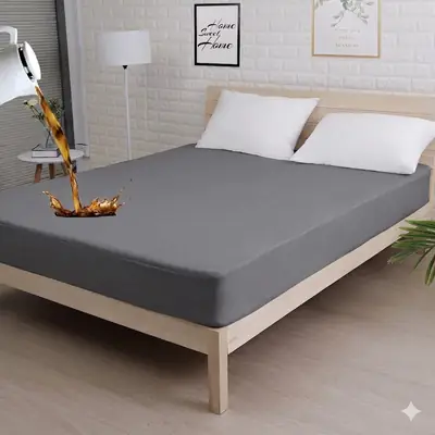 Terry Cotton Plain Double Bed Mattress Cover ( Grey )