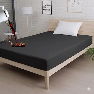 Terry Cotton Plain Single Bed Mattress Cover ( Black )