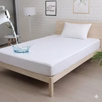 Terry Cotton Plain Single Bed Mattress Cover ( White )