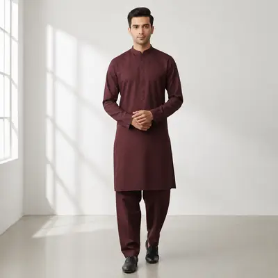 Men’s Unstitched Boski Plain Suit ( Mahroon )