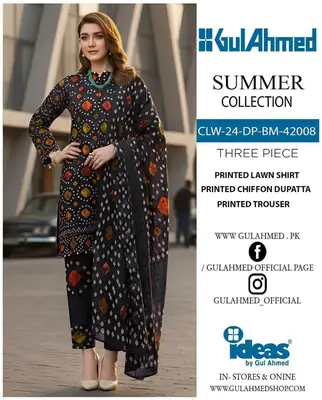 3 Pcs Women's Unstitched Digital Print Suit ( Black )