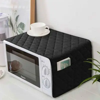 1 Pc Cotton Embroidered Microwave Oven Cover ( Black )
