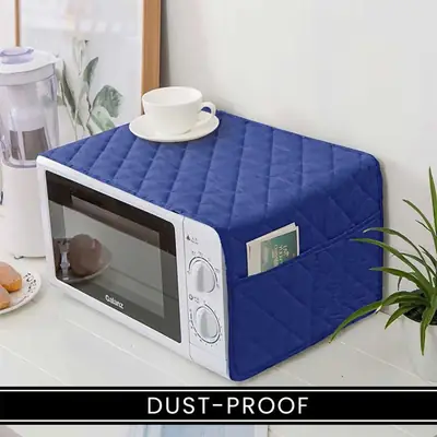 1 Pc Cotton Embroidered Microwave Oven Cover ( Blue )