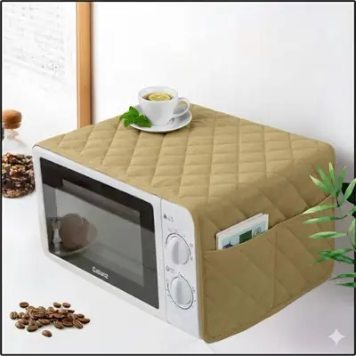 1 Pc Cotton Embroidered Microwave Oven Cover ( lemon Yellow )