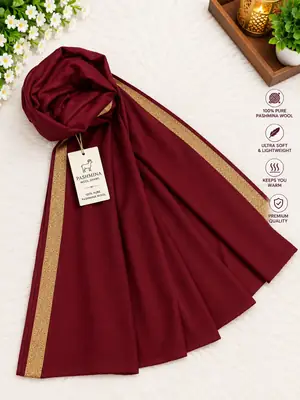 Women's Pashmina Wool Zari Tilla Shawl ( Maroon )